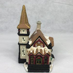 Painted  Ceramic Church Clay Gingerbread Light Up